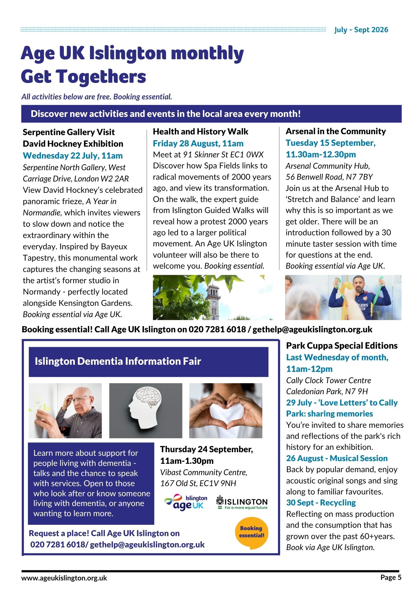 Age UK Islington Monthly Events