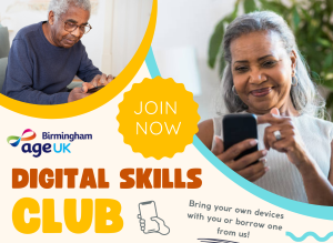 Digital Skills header showing older people, and the Age UK Birmingham logo