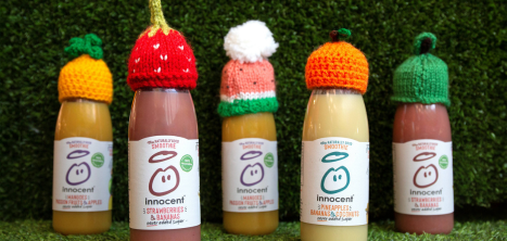 Novelty little knitted hats on Innocent drinks bottles part of the Big Knit campaign