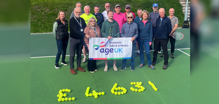 Town Walls Tennis Club members with Age UK Shropshire Telford & Wrekin staff