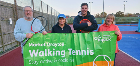 Members of Age UK Shropshire Telford & Wrekin’s walking tennis group in Market Drayton 