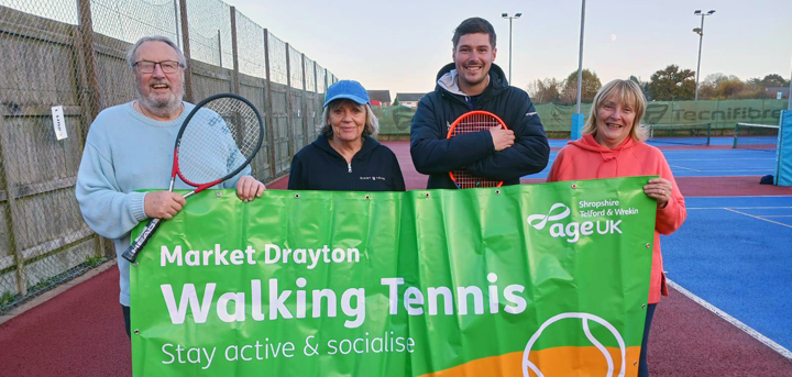 Members of Age UK Shropshire Telford & Wrekin’s walking tennis group in Market Drayton 