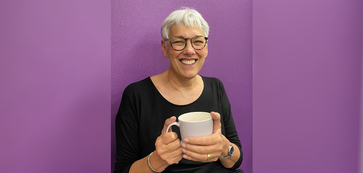 Volunteer Julia enjoying a well earned cup of tea