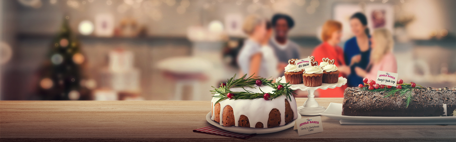 A selection of cakes at a Christmas bake sale