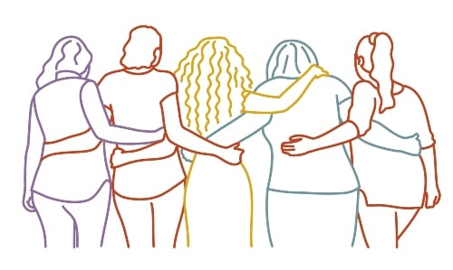 An illustration of five women with their arms entwined