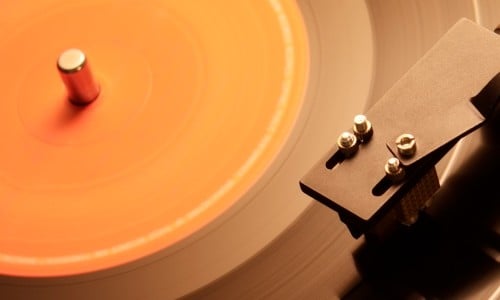 A close up of a record on a turntable